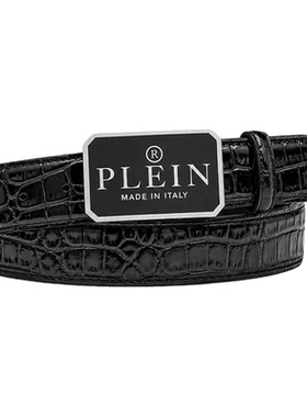 PHILIPP PLEIN 男士正装通勤商务压纹牛皮皮带Plein 标识腰带