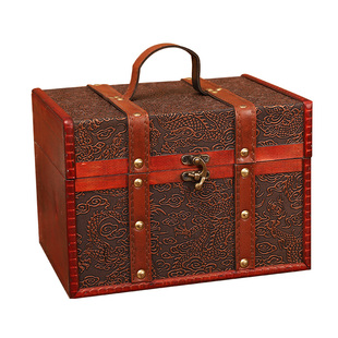 复古小木箱子证件储物盒收藏密码盒带锁首饰盒木盒子保险箱收纳盒