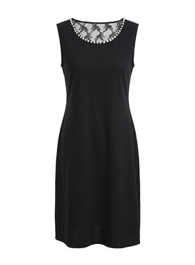 马天奴黑色钉珠收腰圆领连衣裙