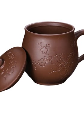 紫砂中式商用茶杯复古风带盖杯子