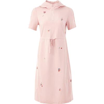 渔牌女装裙子女春季2024新款连帽绣花弹力休闲短袖连衣裙FGGA0088