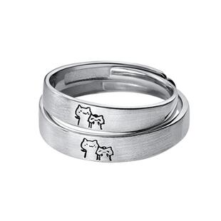 猫蛰S925纯银两小无猜情侣对戒七夕情人节浪漫指环送男女朋友礼物