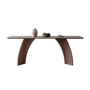 玛奇朵岩板餐桌现代简约长方形全托底板实木饭桌25款黑胡桃色餐桌