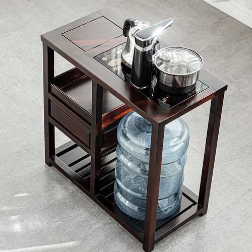 茶水柜茶桌边柜檀木色电茶炉支架可移动小多功能茶台茶盘收纳简约