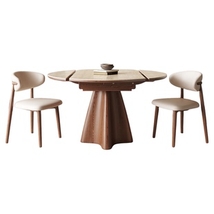 2026新款洞石岩板伸缩餐桌可变圆桌家用中古风折叠两用小户型饭桌