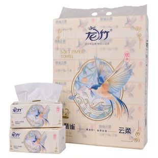 龙竹抽纸410张12包翡雀云柔大包纸巾可湿水面巾纸四边压花餐巾纸