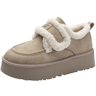 大东雪地靴女鞋2025冬季新款时尚休闲平底魔术贴中跟圆头D0712