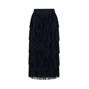 郁香菲高腰流苏半身裙女气质通勤秋冬时尚显瘦H型直筒裙百搭长裙