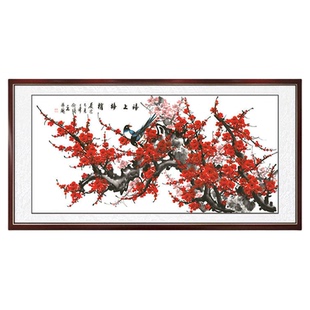 喜上眉梢客厅装饰画梅花图挂画新中式沙发背景墙画花鸟红梅报春图