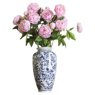 中式花瓶陶瓷摆件客厅插花瓶青花瓷供佛将军罐景德镇瓷瓶装饰品