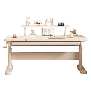 儿童学习桌家用中小学生学习写作业课桌实木大白书柜升降书桌套装