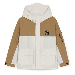 MLB冲锋衣2025新款男女NY拼接撞色工装运动连帽夹克外套3AWJB0551