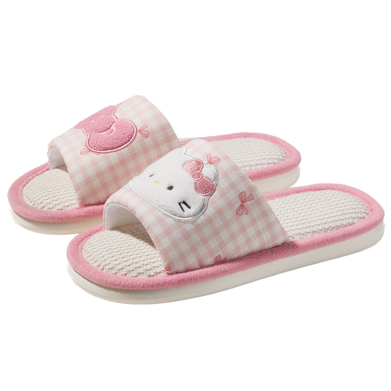 2025款kt亚麻拖鞋女秋季可爱HelloKitty居家室内防滑四季棉麻拖鞋