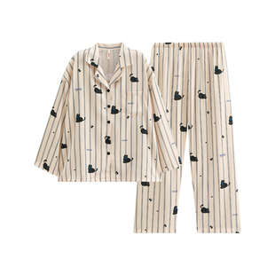 芬腾情侣睡衣春秋款冰丝春季长袖套装女款可爱卡通休闲男士家居服