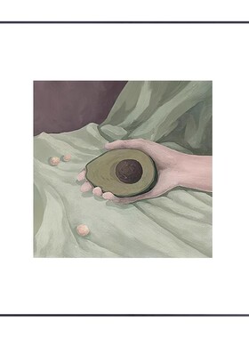 北欧清新绿色系装饰画现代简约小众餐厅静物厨房挂画风景正方形
