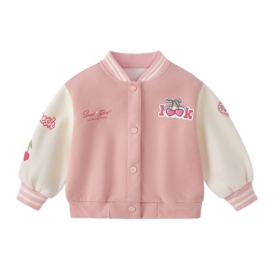 [7A抗菌]女童棒球服宝宝冬季上衣女小童甜美撞色衣服冬装儿童外套