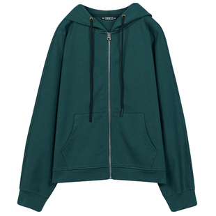 连帽卫衣女士款纯棉带帽妈妈拉链薄短外套开衫宽松长袖全棉春秋款