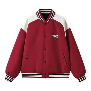 新年红 森马两面穿棒球服2026春新款防护外套美式复古宽松夹克男