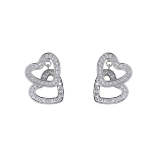 DIGU气质小众满钻双爱心耳环精致轻奢高级感镶钻心形耳钉百搭耳饰
