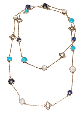 吾爱重工蓝调时刻925纯银天然绿松石青金石白贝母长款项链毛衣链