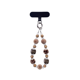 豹纹元素珍珠链手机挂绳手腕挂件吊珍珠公仔挂u盘挂链手机壳防丢