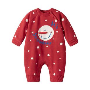 【清仓】babylove婴儿连体衣秋冬季红色针织保暖哈衣爬服宝宝毛衣