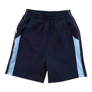 厦门市同安区小学校服短裤夏季男生短裤藏蓝色拼浅蓝杠反光细绳