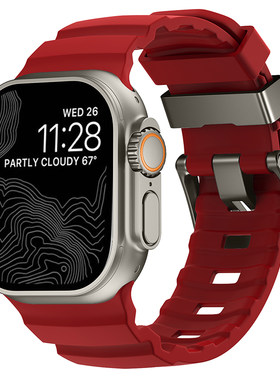 适用AppleWatch红色野径硅胶表带
