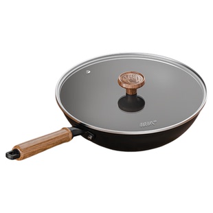 alluflon有钛铸铁炒锅家用无氟不粘锅燃气灶专用耐用炒菜铸铁锅
