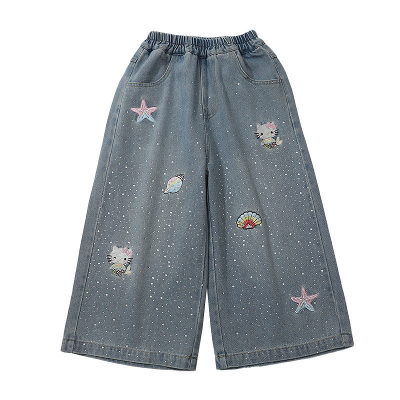 精致刺绣烫钻牛仔直筒裤新品