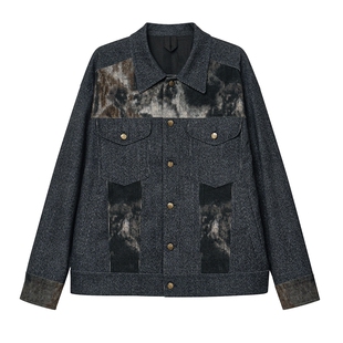 JDV男装商场同款黑色印花夹克春秋休闲宽松时尚外套WJK4407