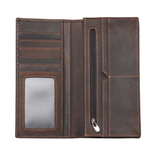 2019男士复古疯马皮长款手机钱包头层牛皮真皮日系手工钱夹文艺