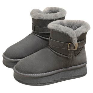 灰色厚底雪地靴女2025冬季鞋子新款加厚加绒女鞋增高保暖棉鞋外穿