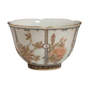 自慢堂主人杯手绘六合雕刻釉中彩若安杯十二花神对杯描金茶杯茶具