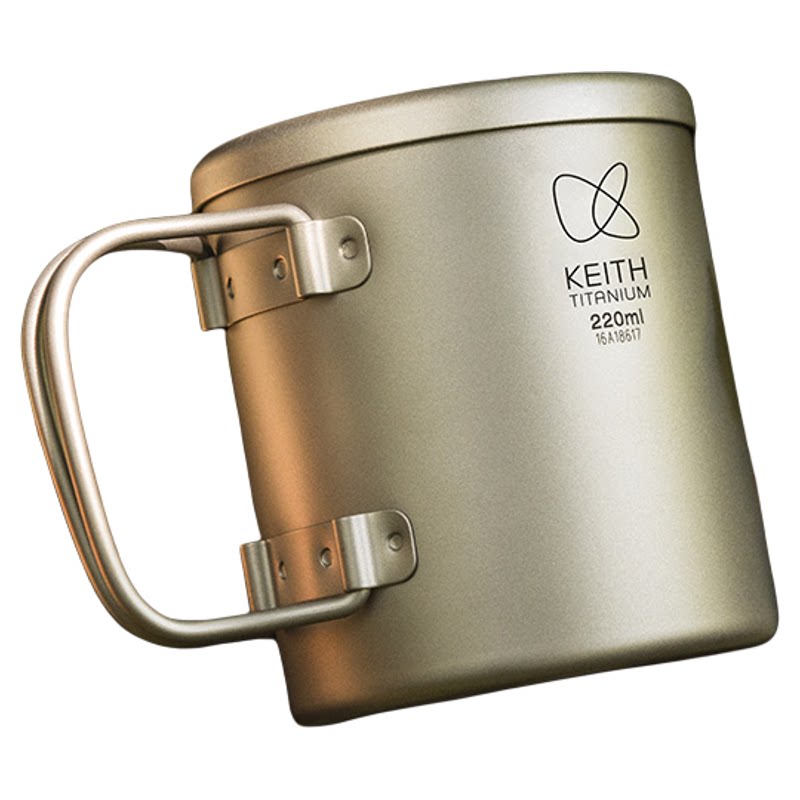 KEITH铠斯钛茶杯折叠柄双层杯防烫隔热户外露营家居办公咖啡水杯