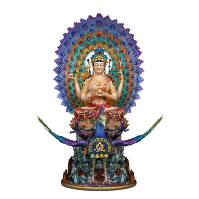 纯铜珐琅彩孔雀明王佛像家居摆件