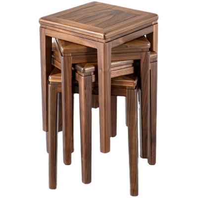 凳子套组北美黑胡桃木四方凳餐椅凳可套叠实木餐凳客人凳备用