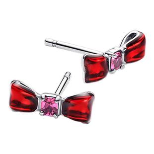 Pandora潘多拉白雪公主蝴蝶结耳钉红色珐琅工艺甜美礼物