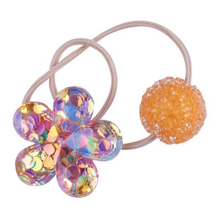 韩国发绳pom甜美亮片花朵发圈儿童皮筋发绳高弹力头绳发饰17mart