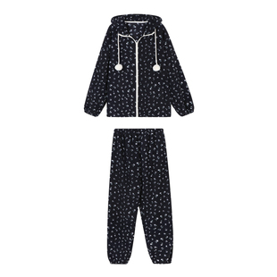 JoyceBra  冬季新款碎花连帽睡衣女加厚保暖珊瑚绒长袖家居服套装