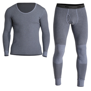 52025纯棉质男士保暖内衣女套装冬加厚加绒圆领条纹护膝秋衣秋裤