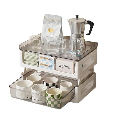 带抽屉防尘杯子收纳置物架桌面水杯架茶水间放咖啡玻璃茶杯子架子