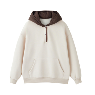 ZzZHANG｜时髦鍍家_冬季连帽羽绒棉帽子拼接减龄宽松加绒休闲卫衣