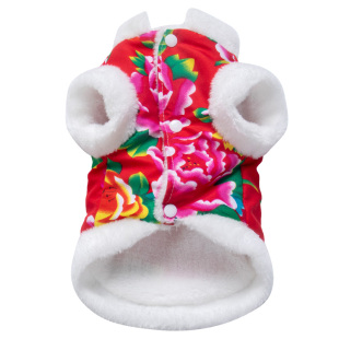 猫咪唐装狗狗衣服东北大花棉袄泰迪比熊博美柯基小狗新年喜庆服装