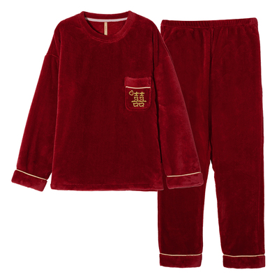 秋季结婚新婚红色法兰绒情侣睡衣