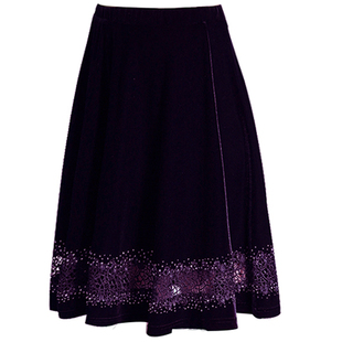 时尚中年女装春秋季半身裙垂感大码A字裙洋气妈妈装金丝绒花边裙