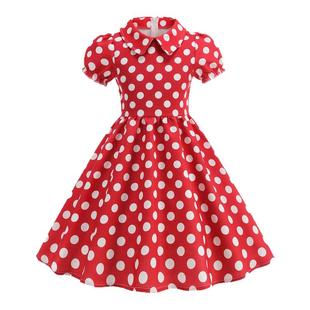 女童复古港风年代感大摆波点连衣裙子洋气可爱公主儿童表演出服装