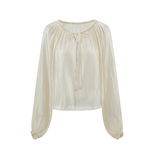 MELINDA LI【柔光分寸】日本进口辉罗丽柔光感系带灯笼袖衬衫