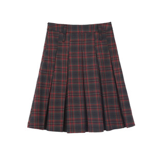 美式复古学院风格纹jk百褶裙女大码春夏红色格子半裙中长款半身裙