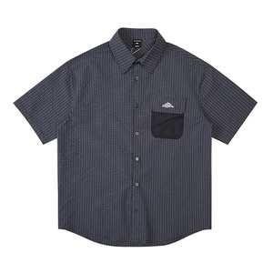 韦恩泽维尔大码复古格子衬衫男短袖宽松夏季翻领休闲薄款外套8753